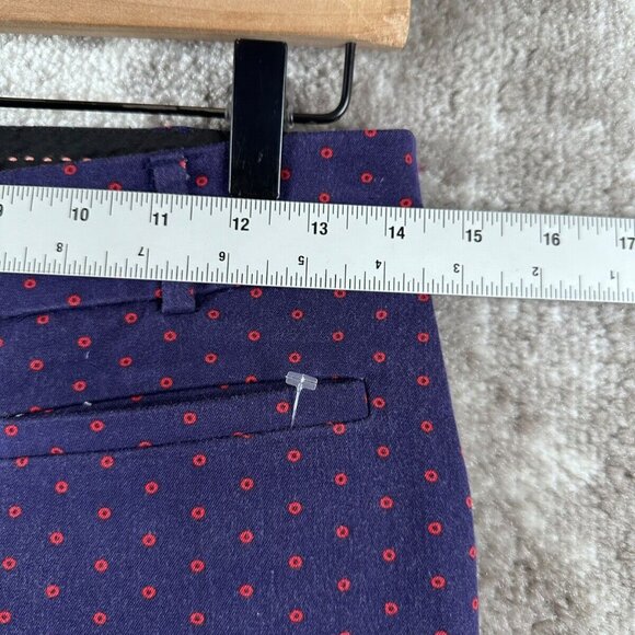 Anthropologie Pants US 2 Womens Blue Twill Circular Dot Ankle Red - Picture 3 of 9
